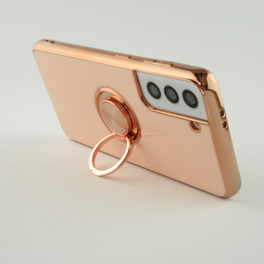 Hülle Samsung Galaxy S25 - Gummi Bronze mit Ring - Rosa