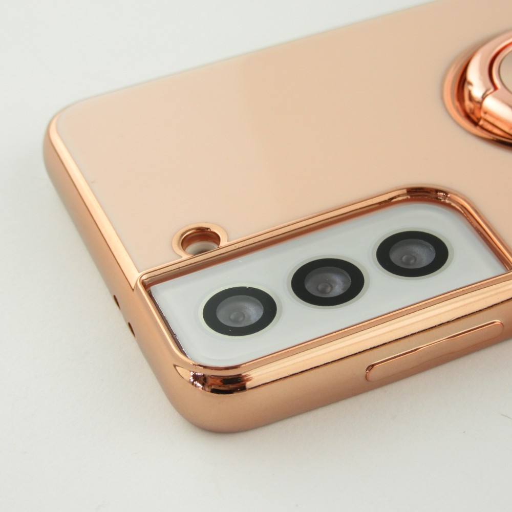 Hülle Samsung Galaxy S25 - Gummi Bronze mit Ring - Rosa
