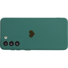 Samsung Galaxy S20 FE 5G Case Hülle - Silikon Mat Herz gold - Dunkelgrün