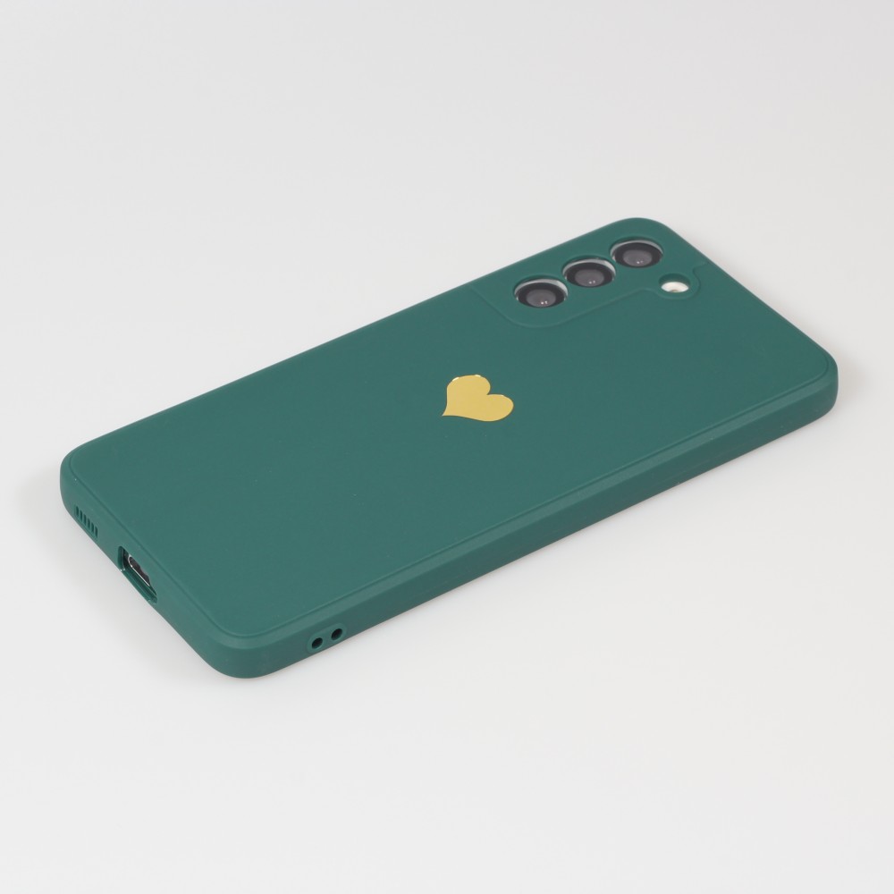 Samsung Galaxy S20 FE 5G Case Hülle - Silikon Mat Herz gold - Dunkelgrün