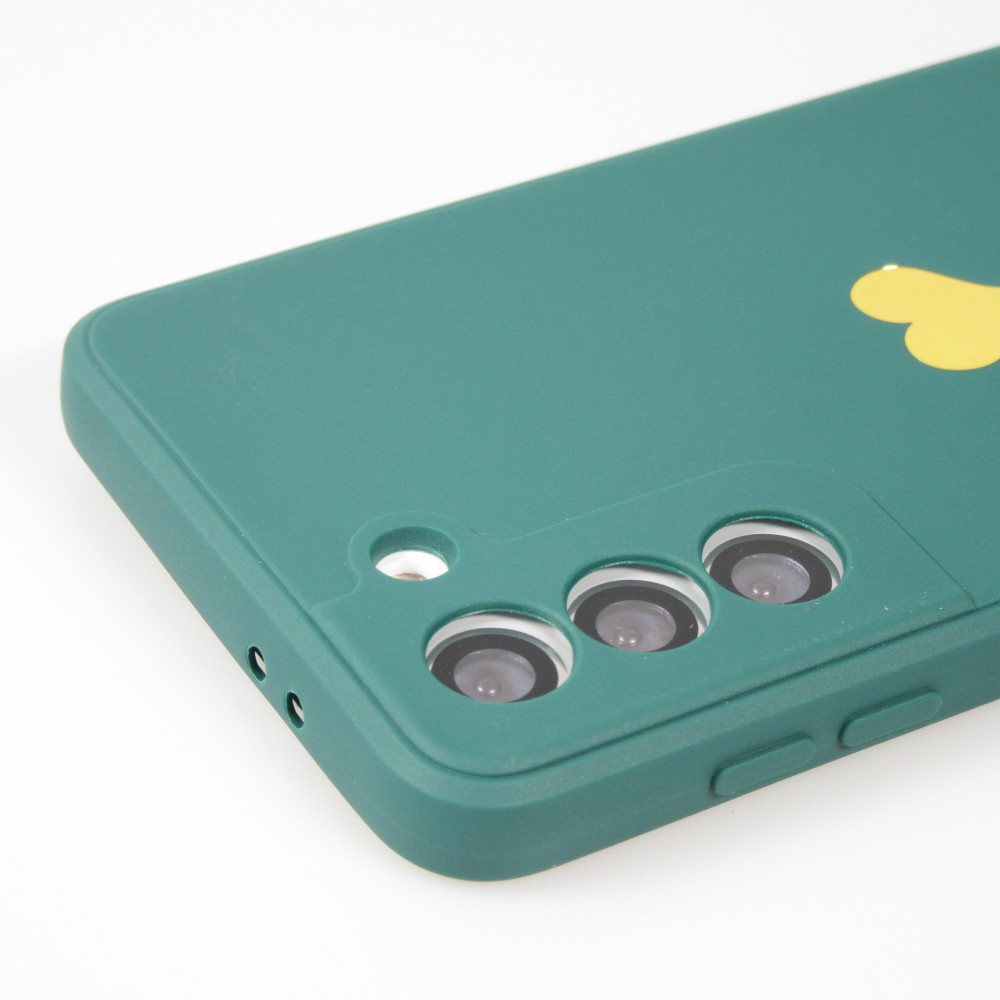 Samsung Galaxy S20 FE 5G Case Hülle - Silikon Mat Herz gold - Dunkelgrün