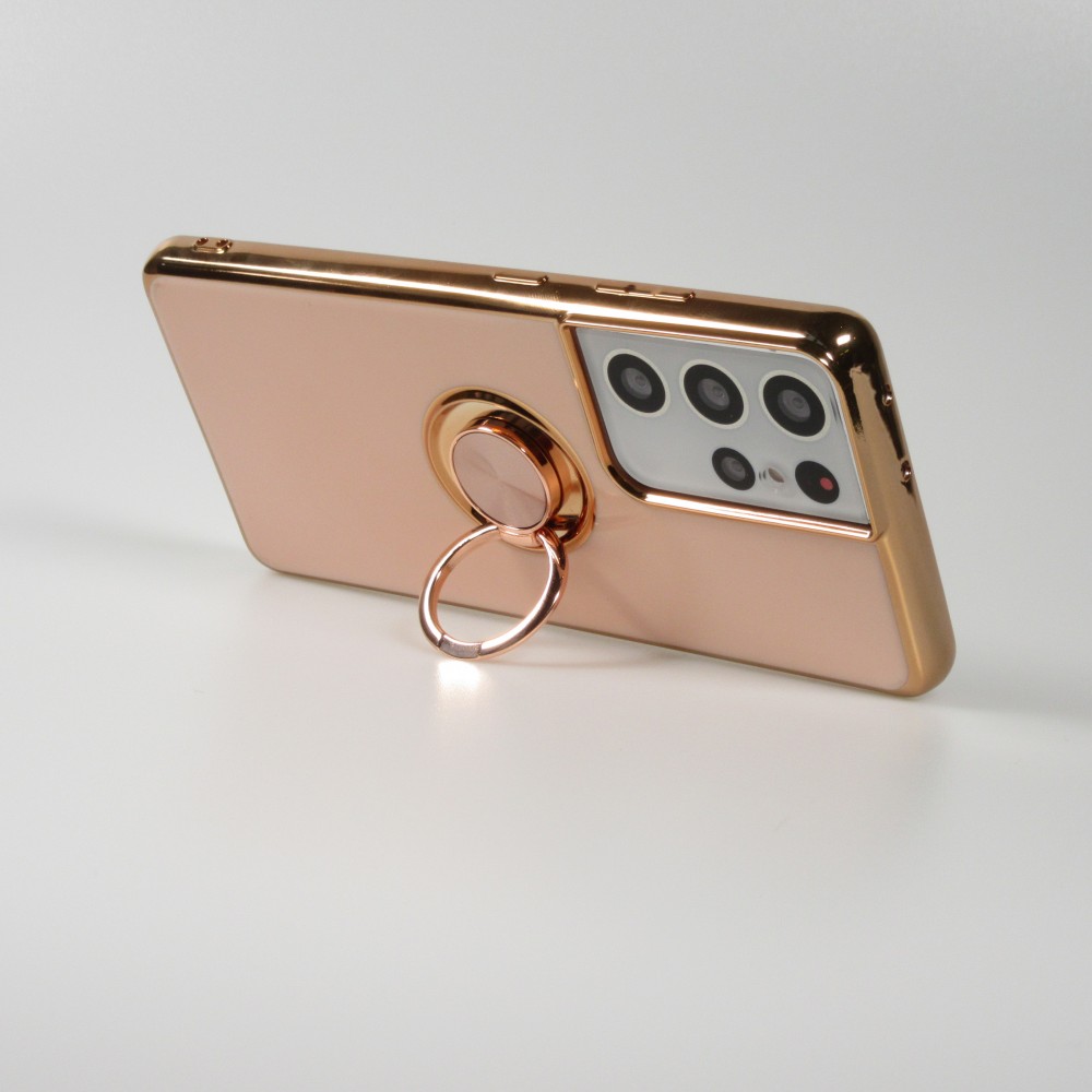 Hülle Samsung Galaxy S21 Ultra 5G - Gummi Bronze mit Ring - Rosa