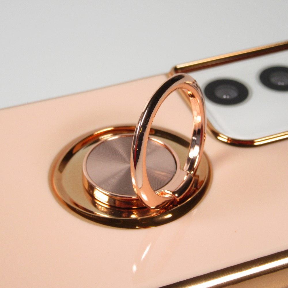 Hülle Samsung Galaxy S21 Ultra 5G - Gummi Bronze mit Ring - Rosa