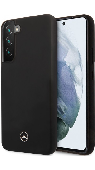Samsung Galaxy S22+ Case Hülle - Offizieller Mercedes aus Soft-Touch-Silikon und geprägtem Metall-Logo - Schwarz