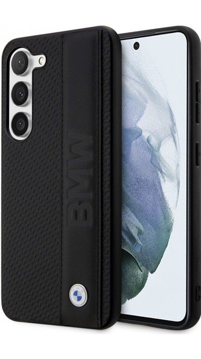 Samsung Galaxy S23+ Case Hülle - BMW Signature Collection mit Stirnband aus echtem Leder und Metall-Logo - Schwarz