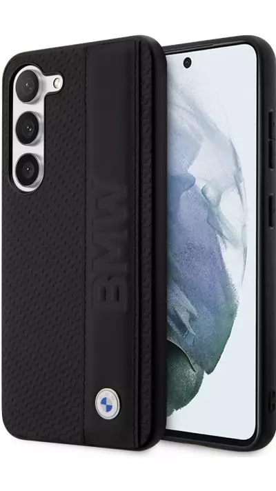Samsung Galaxy S23+ Case Hülle - BMW Signature Collection mit Stirnband aus echtem Leder und Metall-Logo - Schwarz