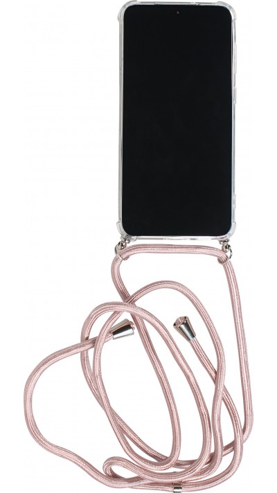 Hülle Samsung Galaxy S24 Ultra - Gummi transparent mit Seil Gold - Rosa