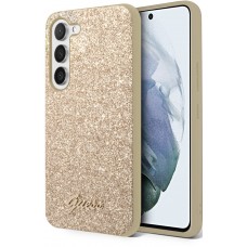 Samsung Galaxy S23 Case Hülle - Guess Gold Glitter mit goldenem Metalllogo - Gold