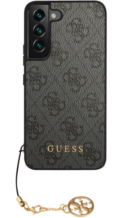 Samsung Galaxy A55 5G Case Hülle - Guess Leinwand Kunstleder Monogramm goldenen Metall-Logo mit Charm Anhänger - Schwarz