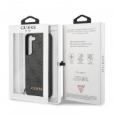 Samsung Galaxy S24+ Case Hülle - Guess Leinwand Kunstleder Monogramm goldenen Metall-Logo mit Charm Anhänger - Schwarz