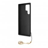 Samsung Galaxy S23 Ultra Case Hülle - Guess Leinwand Kunstleder Monogramm goldenen Metall-Logo mit Charm Anhänger - Schwarz