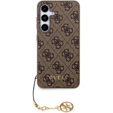 Samsung Galaxy A35 5G Case Hülle - Guess Leinwand Kunstleder Monogramm goldenen Metall-Logo mit Charm Anhänger - Braun