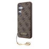 Samsung Galaxy A35 5G Case Hülle - Guess Leinwand Kunstleder Monogramm goldenen Metall-Logo mit Charm Anhänger - Braun