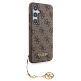 Samsung Galaxy A35 5G Case Hülle - Guess Leinwand Kunstleder Monogramm goldenen Metall-Logo mit Charm Anhänger - Braun