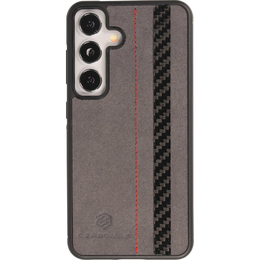 Samsung Galaxy S24 Case Hülle - Carbomile Alcantara und Carbon mit roten Nähten (MagSafe kompatibel)