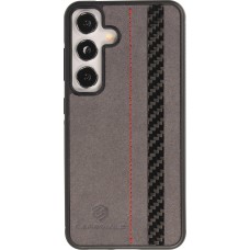 Samsung Galaxy S24 Case Hülle - Carbomile Alcantara und Carbon mit roten Nähten (MagSafe kompatibel)