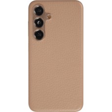 Galaxy S24 Case Hülle - Vollständig genarbtes Luxuskalbsleder mit Metallknöpfen und MagSafe - Beige