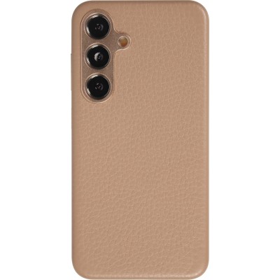 Samsung Galaxy S24+ Case H&uuml;lle - Vollst&auml;ndig genarbtes Luxuskalbsleder mit Metallkn&ouml;pfen und MagSafe - Beige