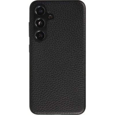 Samsung Galaxy S24+ Case H&uuml;lle - Vollst&auml;ndig genarbtes Luxuskalbsleder mit Metallkn&ouml;pfen und MagSafe - Schwarz