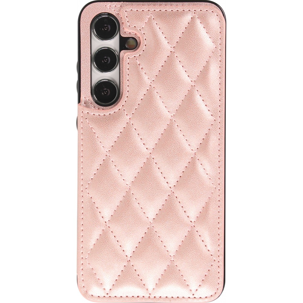 Galaxy S24 Case H&uuml;lle - Silikon case mit Kunstleder Oberfl&auml;che und aufklappbarem Portemonnaie - Rosa