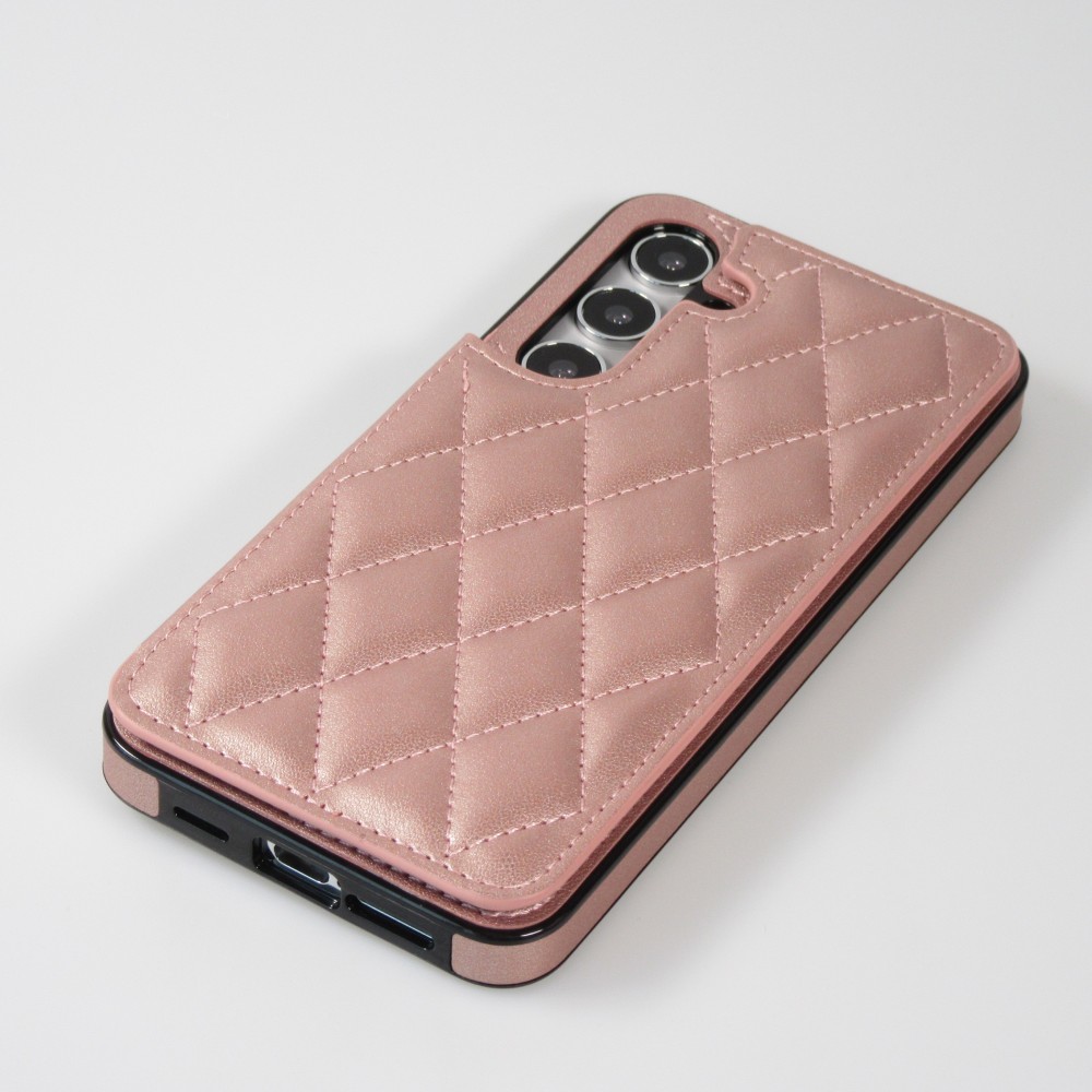 Galaxy S24 Case H&uuml;lle - Silikon case mit Kunstleder Oberfl&auml;che und aufklappbarem Portemonnaie - Rosa