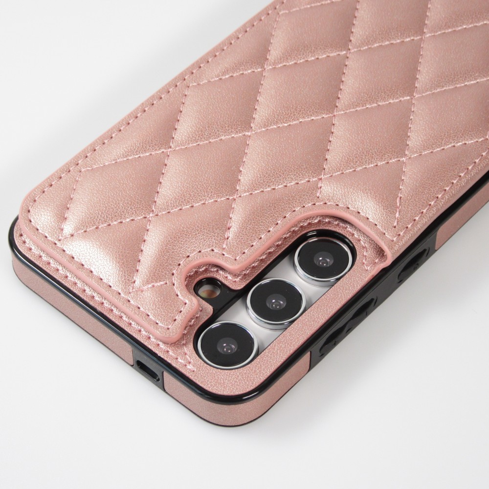 Galaxy S24 Case H&uuml;lle - Silikon case mit Kunstleder Oberfl&auml;che und aufklappbarem Portemonnaie - Rosa