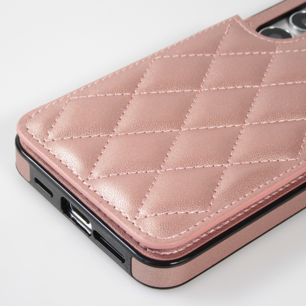 Galaxy S24 Case H&uuml;lle - Silikon case mit Kunstleder Oberfl&auml;che und aufklappbarem Portemonnaie - Rosa