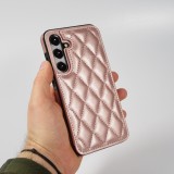 Galaxy S24 Case H&uuml;lle - Silikon case mit Kunstleder Oberfl&auml;che und aufklappbarem Portemonnaie - Rosa