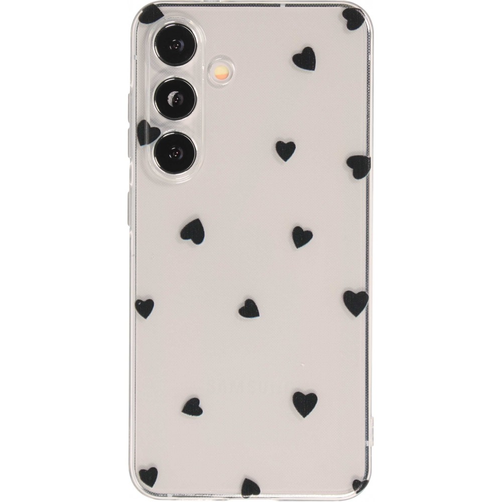 Coque Samsung Galaxy S24 - Gel petit coeur transparent - Noir