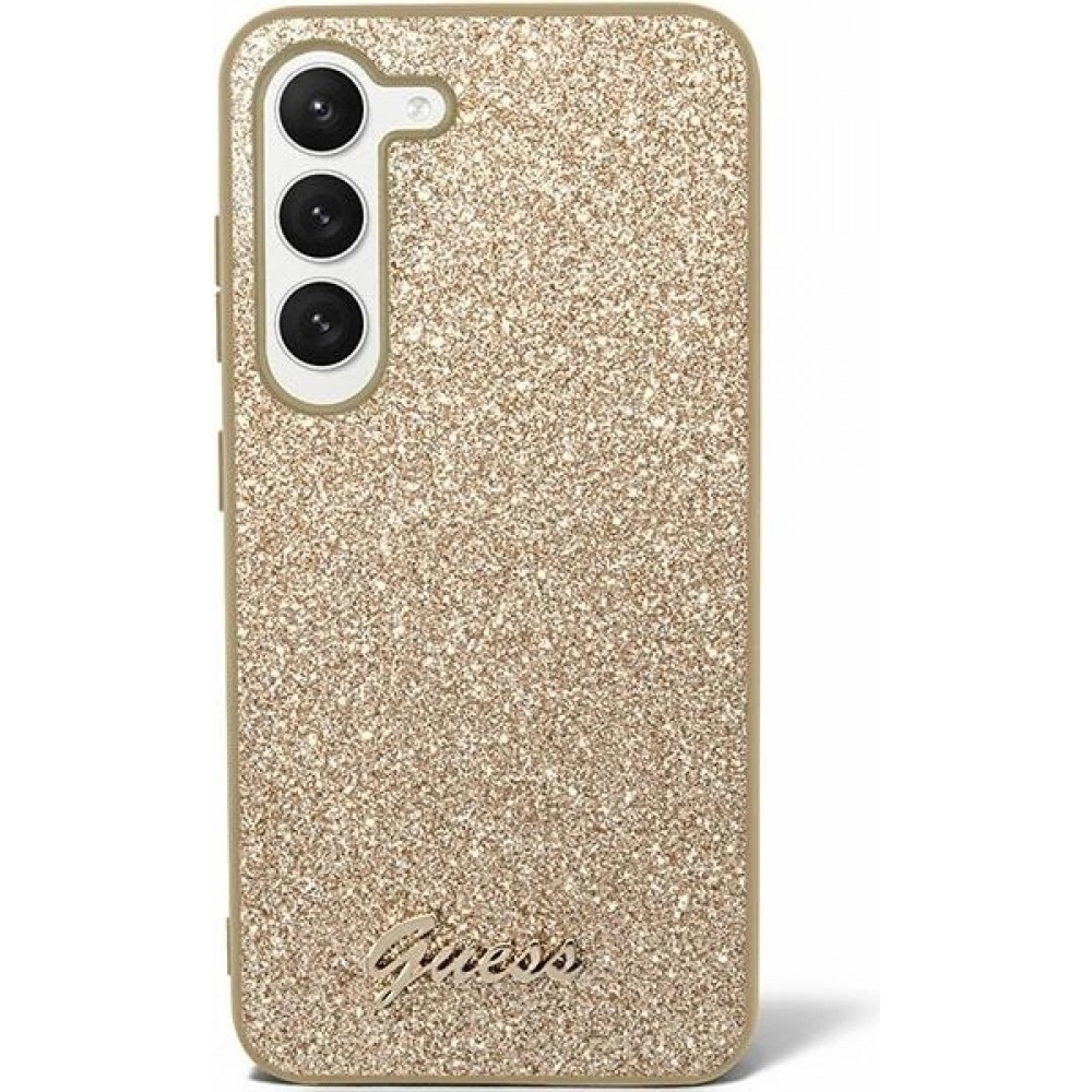 Galaxy S24 Case Hülle - Guess Gold Paillettes mit goldenem Metall-Logo - Gold