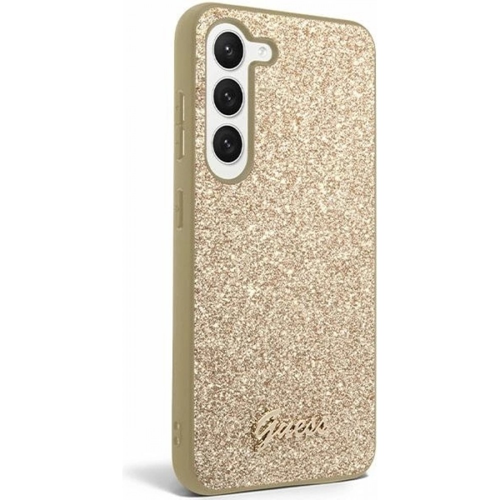 Galaxy S24 Case Hülle - Guess Gold Paillettes mit goldenem Metall-Logo - Gold