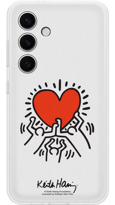 Coque Samsung Galaxy S24+ - Samsung Keith Haring illustration cœur et bord silicone blanc - Blanc