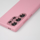 Galaxy S24 Ultra Case H&uuml;lle - Vollst&auml;ndig genarbtes Luxuskalbsleder mit Metallkn&ouml;pfen und MagSafe - Rosa