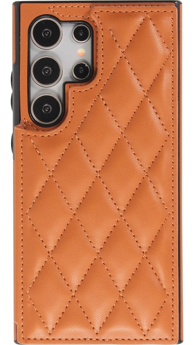 Coque Samsung Galaxy S24 Ultra - Etui en silicone avec surface en similicuir et porte-monnaie pliable - Brun