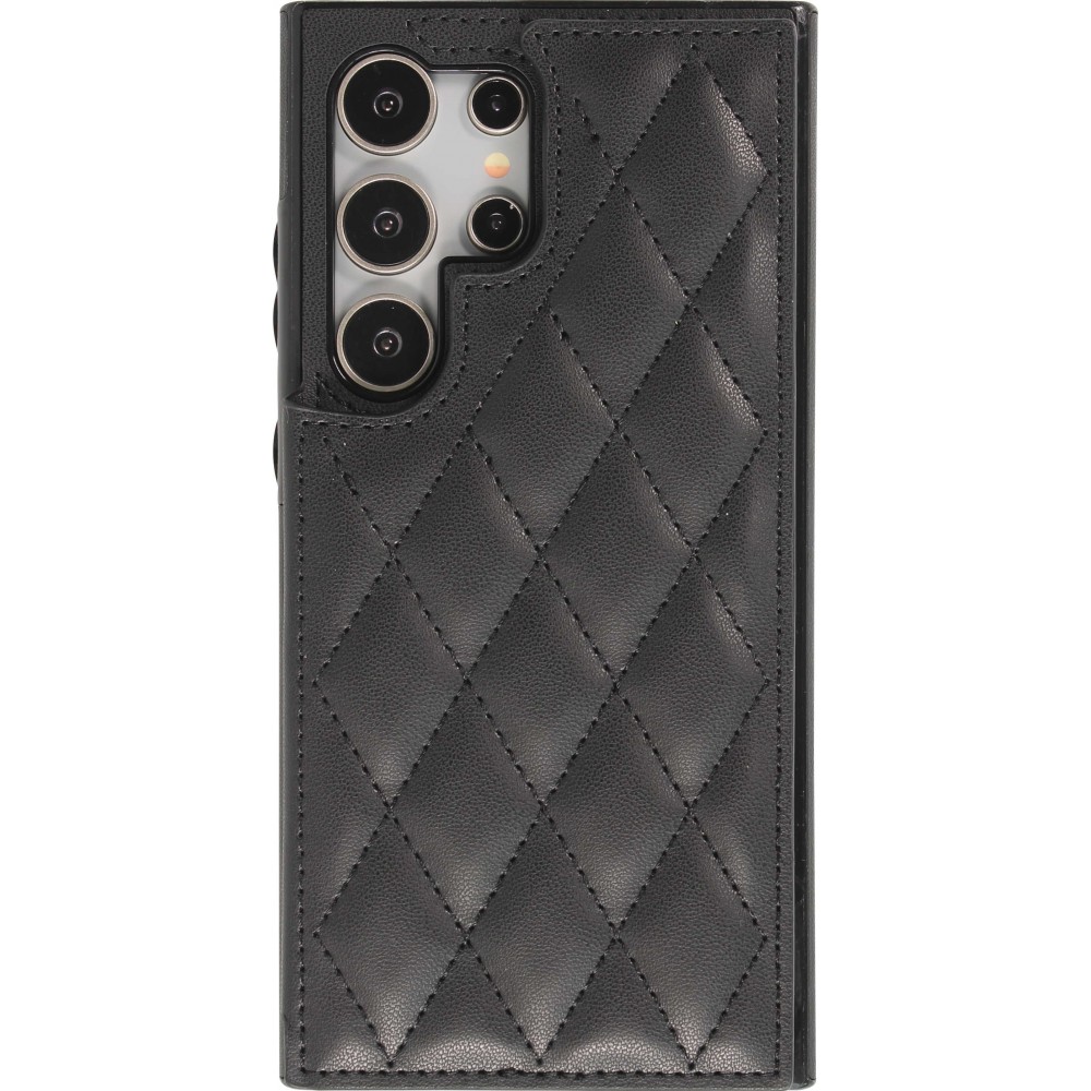 Galaxy S24 Ultra Case H&uuml;lle - Silikon case mit Kunstleder Oberfl&auml;che und aufklappbarem Portemonnaie - Schwarz