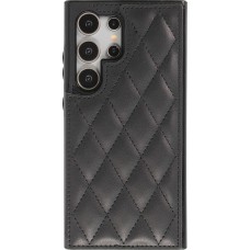 Galaxy S24 Ultra Case H&uuml;lle - Silikon case mit Kunstleder Oberfl&auml;che und aufklappbarem Portemonnaie - Schwarz