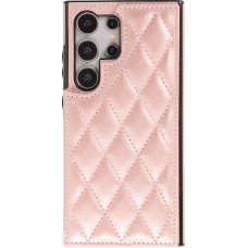 Galaxy S24 Ultra Case H&uuml;lle - Silikon case mit Kunstleder Oberfl&auml;che und aufklappbarem Portemonnaie - Rosa
