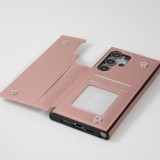 Galaxy S24 Ultra Case H&uuml;lle - Silikon case mit Kunstleder Oberfl&auml;che und aufklappbarem Portemonnaie - Rosa