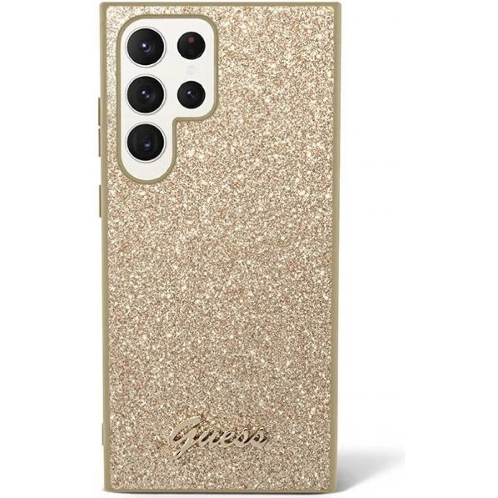 Galaxy S24 Ultra Case Hülle - Guess Gold Paillettes mit goldenem Metall-Logo - Gold