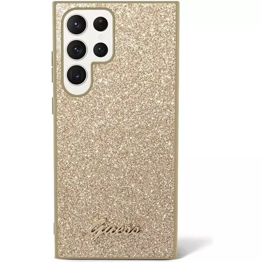 Galaxy S24 Ultra Case H&uuml;lle - Guess Gold Paillettes mit goldenem Metall-Logo - Gold