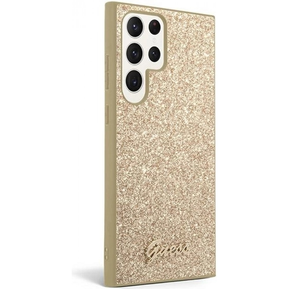 Galaxy S24 Ultra Case Hülle - Guess Gold Paillettes mit goldenem Metall-Logo - Gold