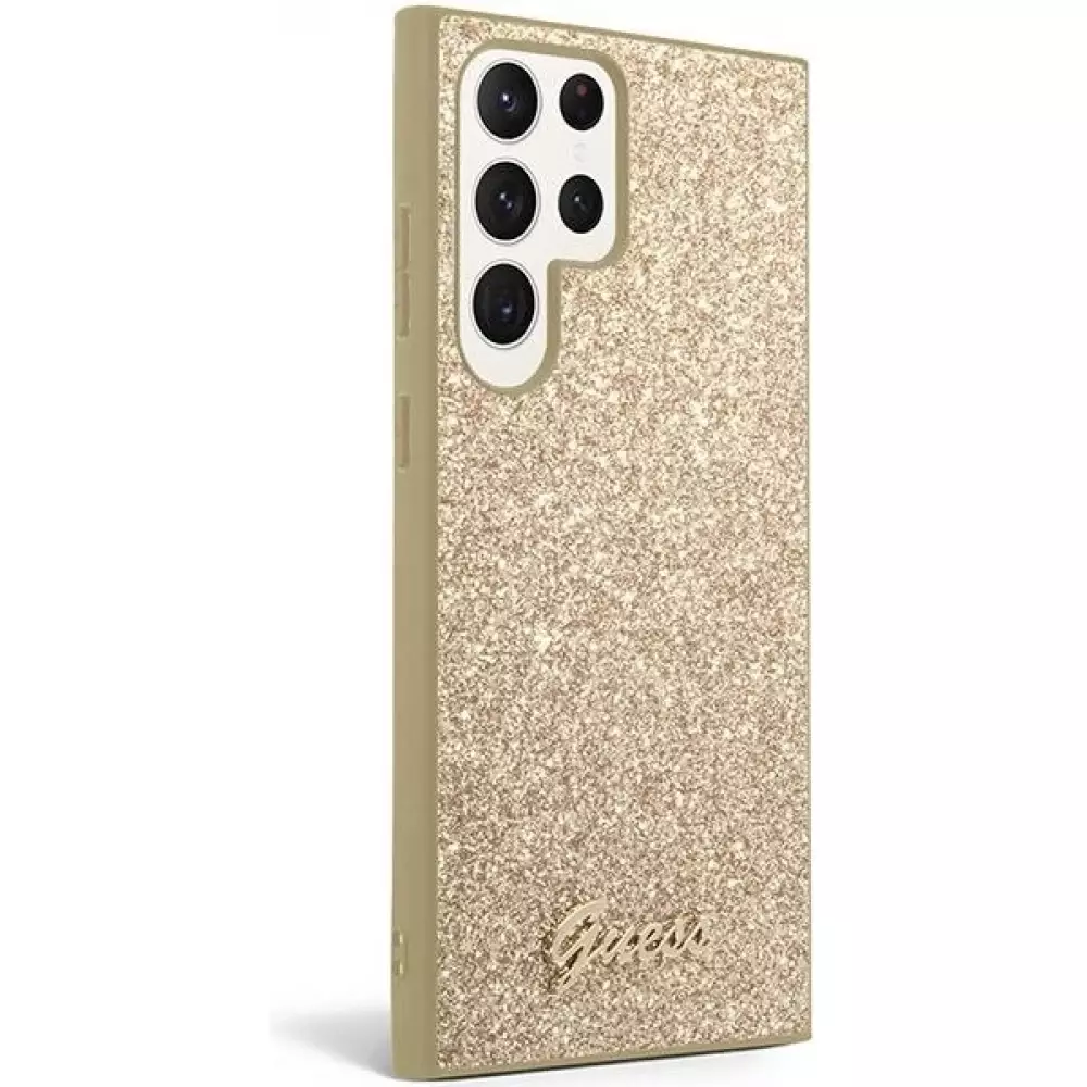 Galaxy S24 Ultra Case H&uuml;lle - Guess Gold Paillettes mit goldenem Metall-Logo - Gold