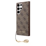 Samsung Galaxy S23 Ultra Case Hülle - Guess Leinwand Kunstleder Monogramm goldenen Metall-Logo mit Charm Anhänger - Braun
