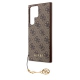 Samsung Galaxy S23 Ultra Case Hülle - Guess Leinwand Kunstleder Monogramm goldenen Metall-Logo mit Charm Anhänger - Braun