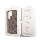 Samsung Galaxy S23 Ultra Case Hülle - Guess Leinwand Kunstleder Monogramm goldenen Metall-Logo mit Charm Anhänger - Braun