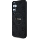 Samsung Galaxy S25 Case Hülle - Guess Monogramm Kunstleder mit integriertem MagSafe und goldenem Logo - Schwarz