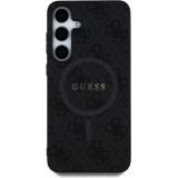 Samsung Galaxy S25 Case Hülle - Guess Monogramm Kunstleder mit integriertem MagSafe und goldenem Logo - Schwarz