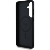 Samsung Galaxy S25 Case Hülle - Guess Monogramm Kunstleder mit integriertem MagSafe und goldenem Logo - Schwarz