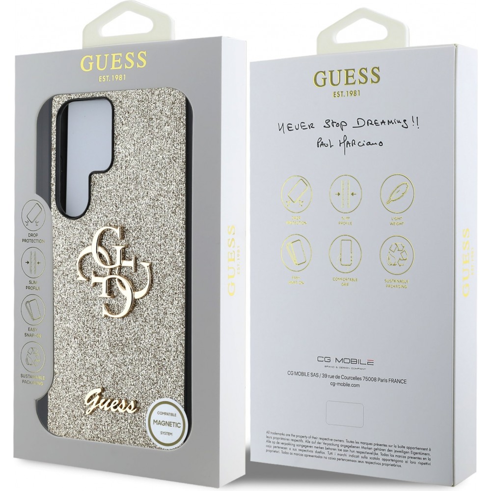 Galaxy S25 Ultra Case Hülle - Guess Metall-Logo 4G Glitzer Strass - Gold