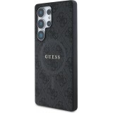 Samsung Galaxy S25 Ultra Case Hülle - Guess Monogramm Kunstleder mit integriertem MagSafe und goldenem Logo - Schwarz